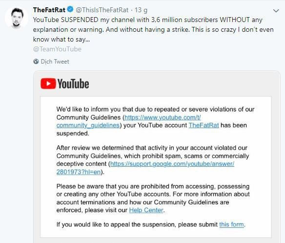 Famous musician had his channel deleted by YouTube because he was suspected of plagiarizing... his own music 0